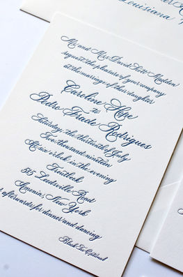 classic full calligraphy custom letterpress wedding invitation. Hand written Helinda Rook calligraphy