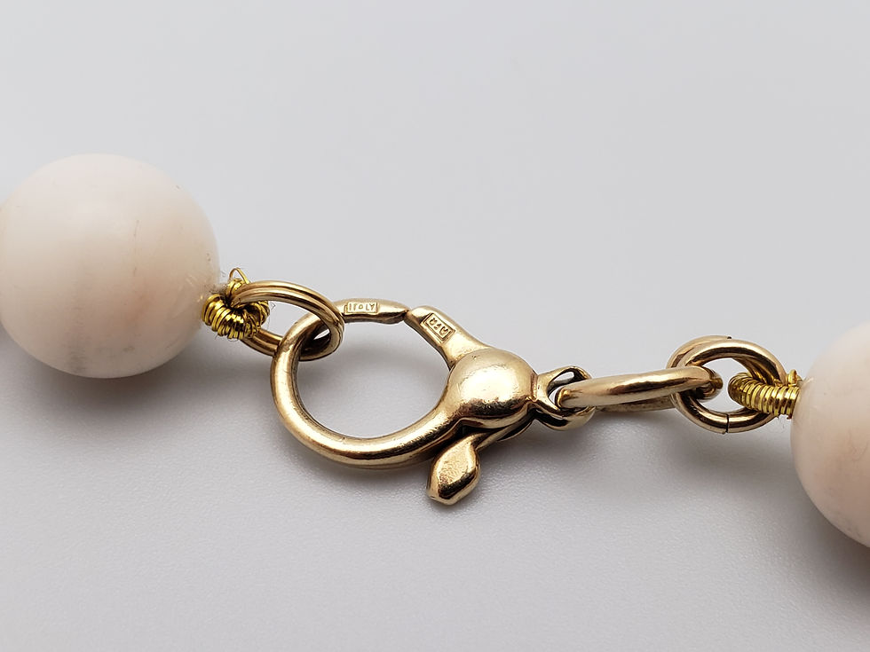 Thumbnail: IGI Certified 14K Gold Natural Angel Skin Coral Diamond Moonstone Necklace