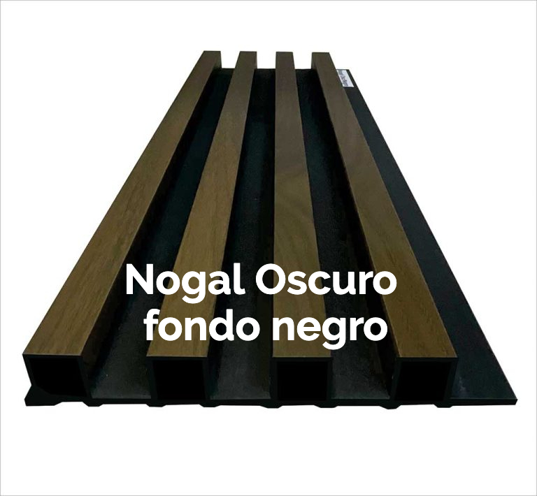 Piso Revestimiento Interior Línea lambrín panel corrugado WPC Nogal Oscuro fondo negro de la marca Pianovo