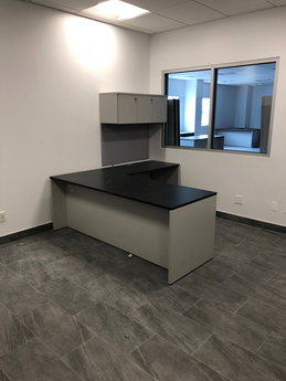 L shape desk & floating cabinets assembly