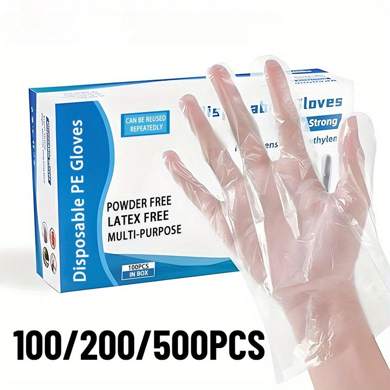 100/200/500PCS Disposable PE Gloves Plastic Gloves Terrace Pet Supplies Salon Ca