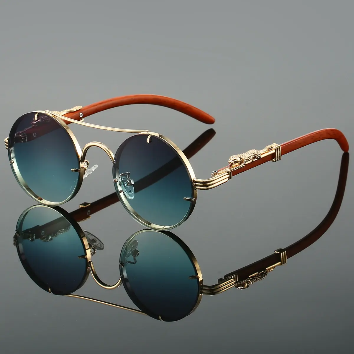 Retro Round Metal Sunglasses Fashion Pilot Gradient Driving Men's Shades Women V