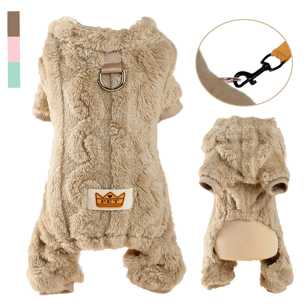 Soft Dog Clothes For Winter Warm Puppy Jumpsuit With D-ring Flannel Fleece Pets