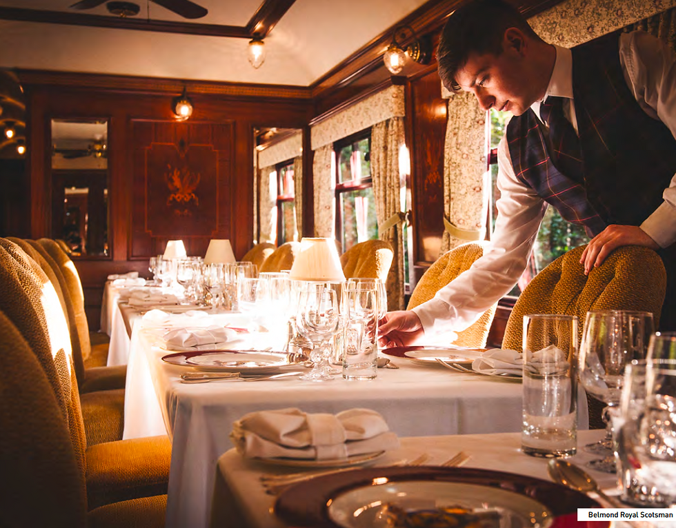 Dining car on the Belmond Royal Scotsman