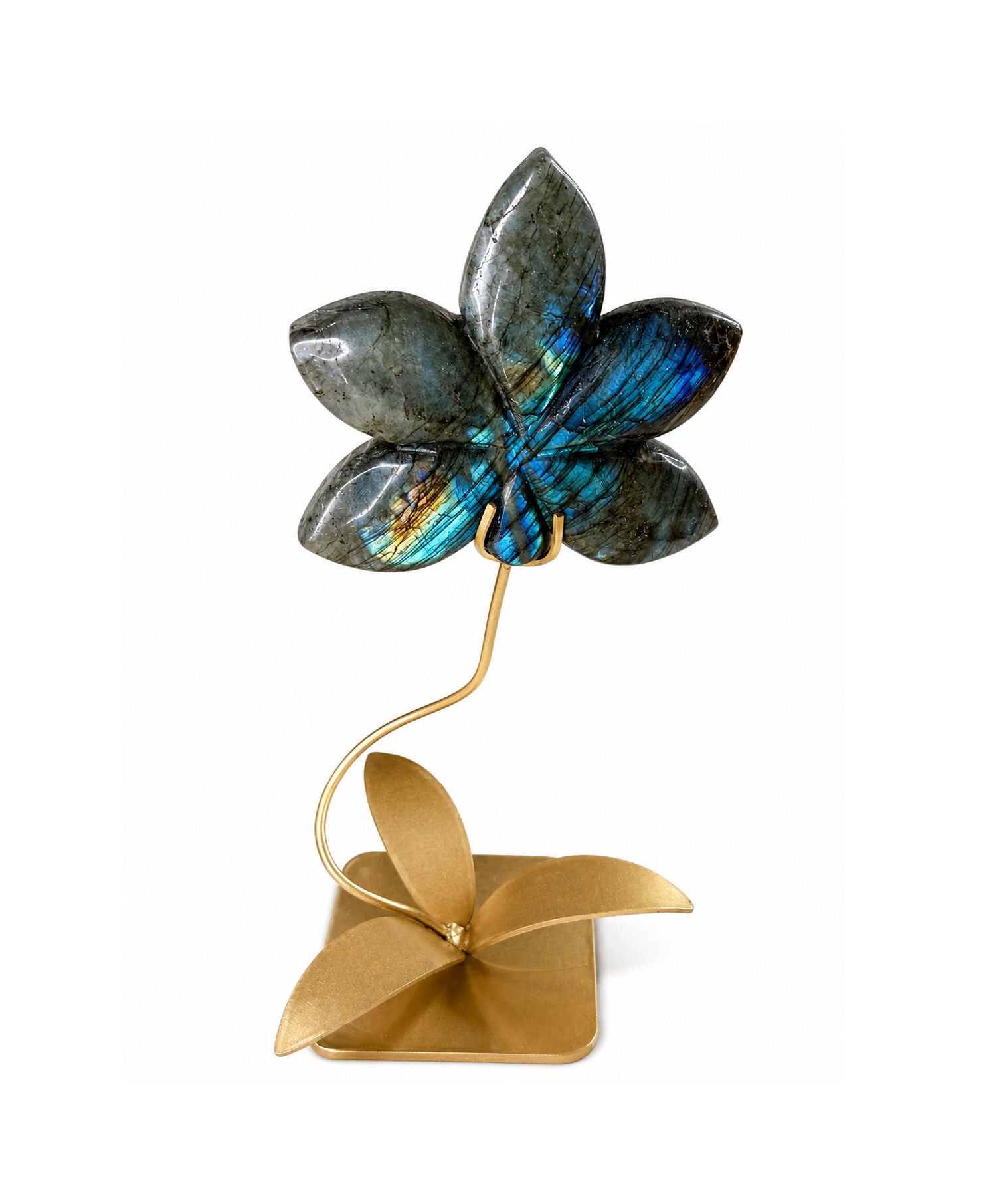 Labradorite Orchid Carving on a Unique Custom Made Stand