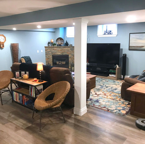 Custom basement remodel in Burlington Ontario with open living space and premium finishes