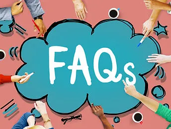 Large frequently asked questions wrtten in blue cloud