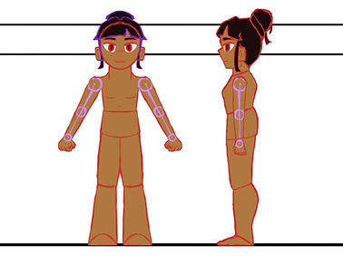 Over Again Bianca character sheet with arm rigging guide.