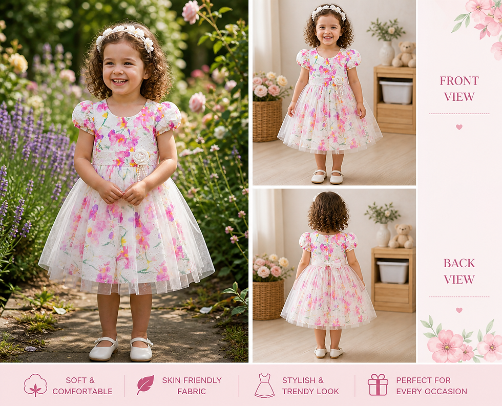 Thumbnail: Girls Floral Net Party Dress | Soft Tulle Layered Frock | Stylish Birthday Dress