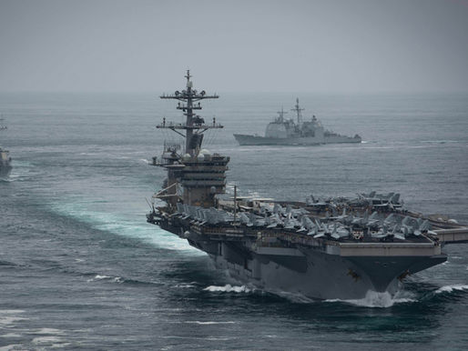 The aircraft carrier Theodore Roosevelt, destroyer Russell and cruiser Bunker Hill conduct routine operations in the eastern Pacific Ocean. Credit: (MC2 Anthony Rivera/U.S. Navy)