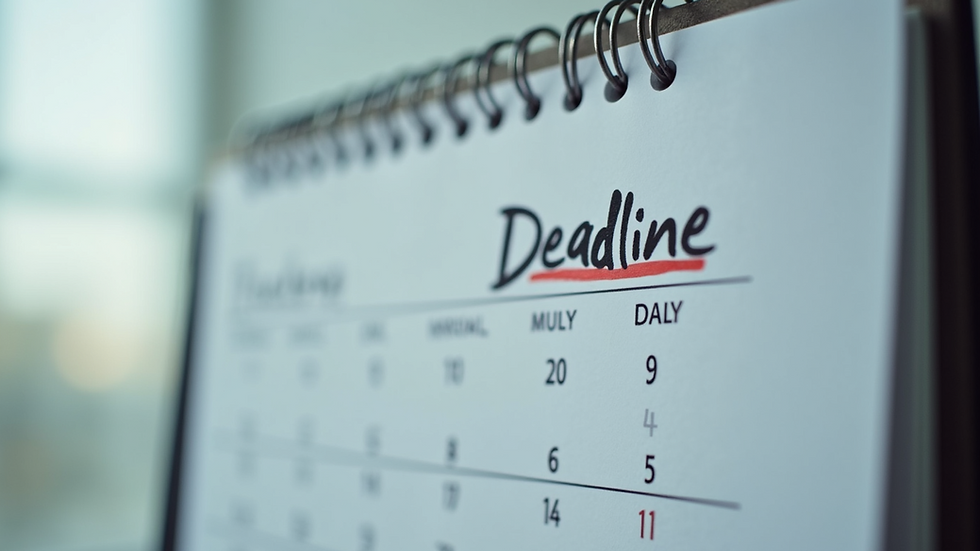 Close-up view of a calendar with a marked deadline date