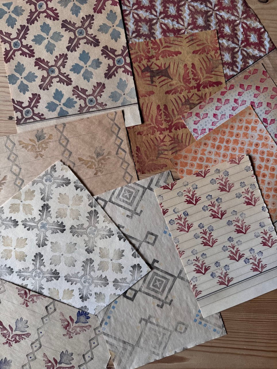 collection of hand block printed decorative pattern papers