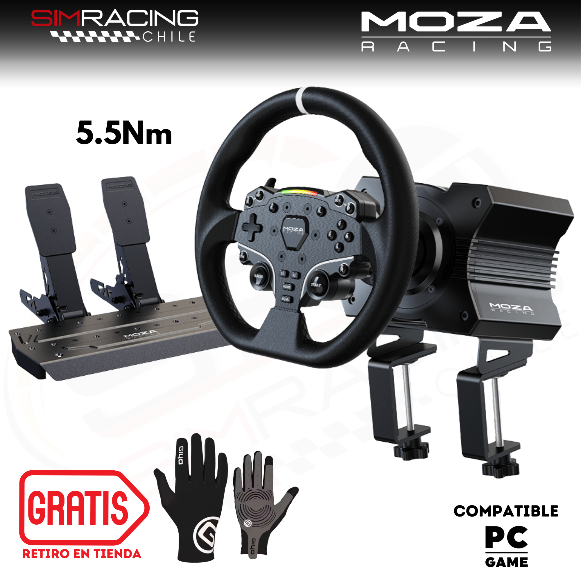 MOZA R5 Direct Drive Bundle con volante ES y pedales SR-P Lite para sim racing en PC