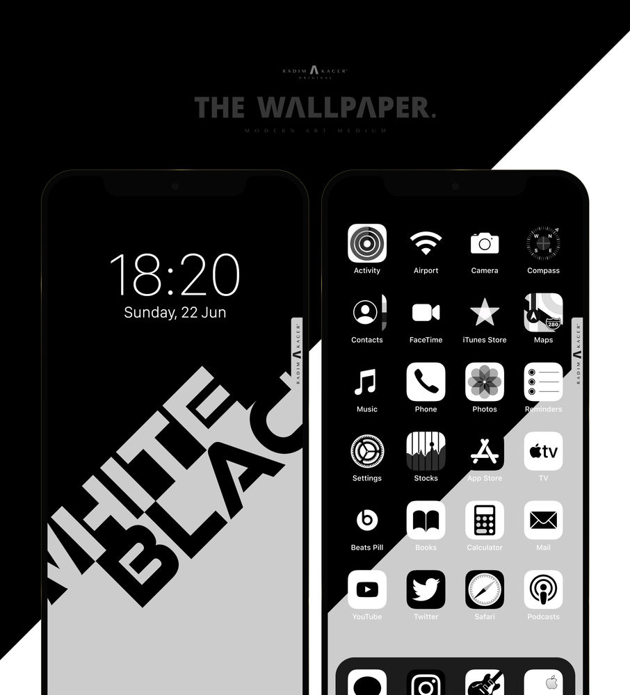White & Black Wallpaper with iOS icon pack