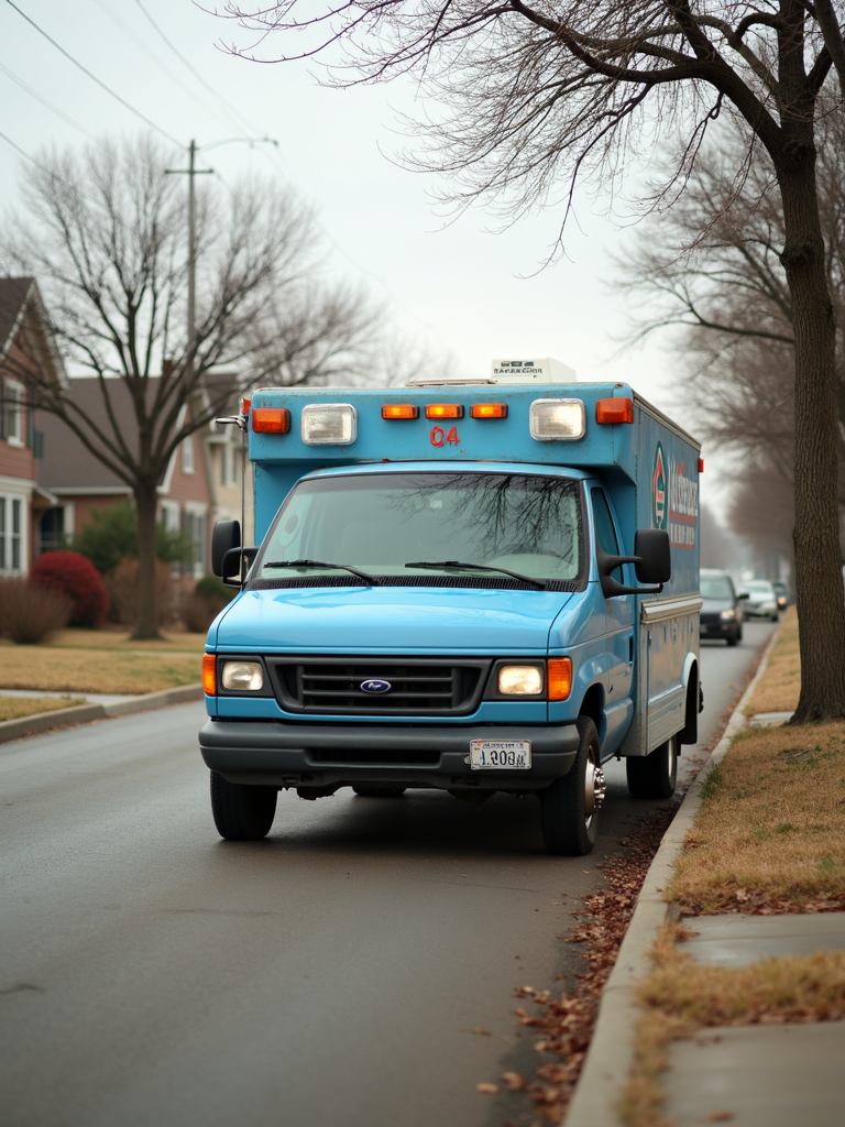 A sleek mobile service van parked in a beautiful Kansas City residential neighborhood.