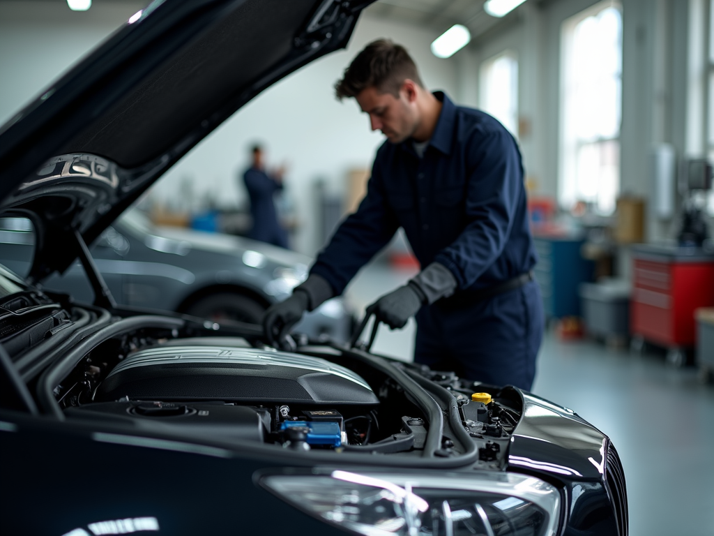 A high-end luxury vehicle engine bay being meticulously serviced in a clean environment.