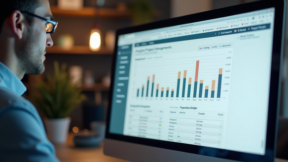 Close-up of a computer screen showing project management software dashboard