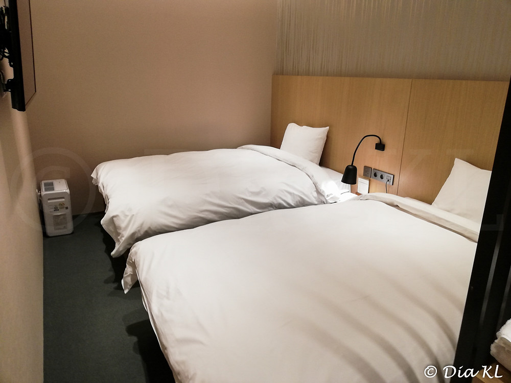 Standard room in Terminal 2, Transit Hotel, Incheon international airport, South Korea. January 2021. Covid 19 pandemic second wave.