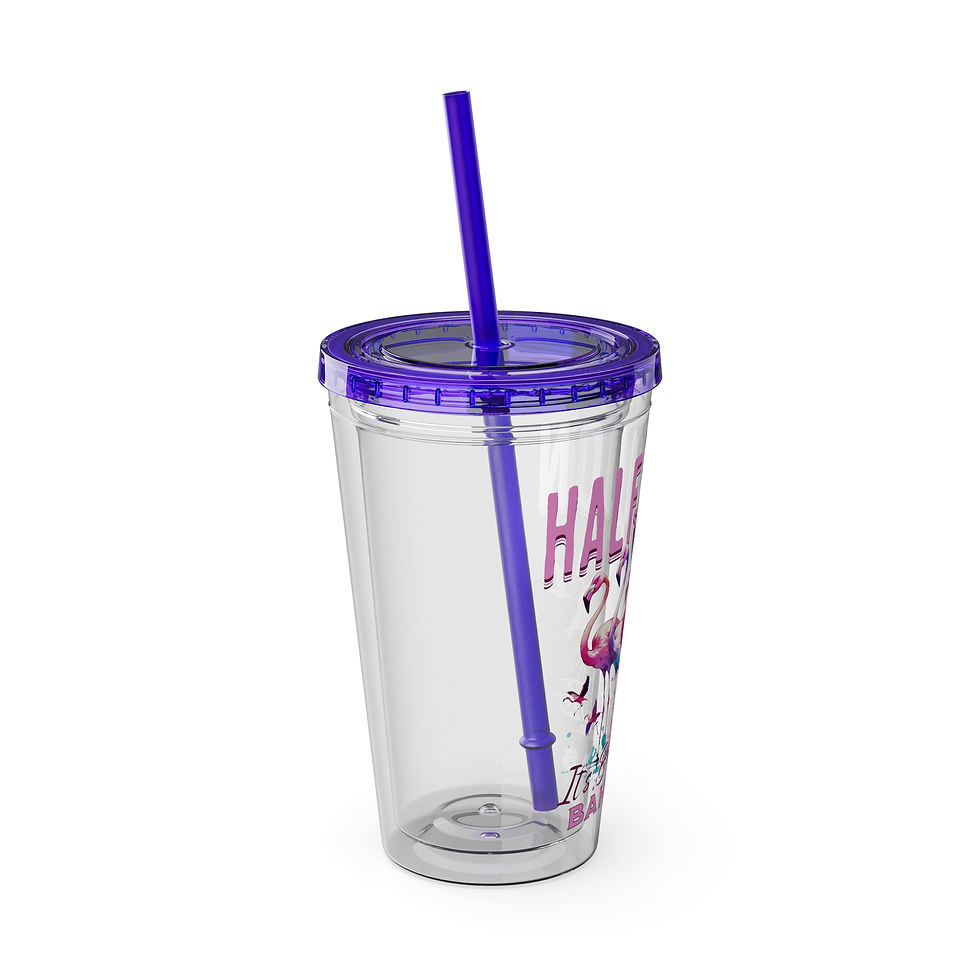 Thumbnail: Bahamas Souvenir Gift: Half Moon Cay Bahamas Flamingo Bahamas Tumbler With Straw
