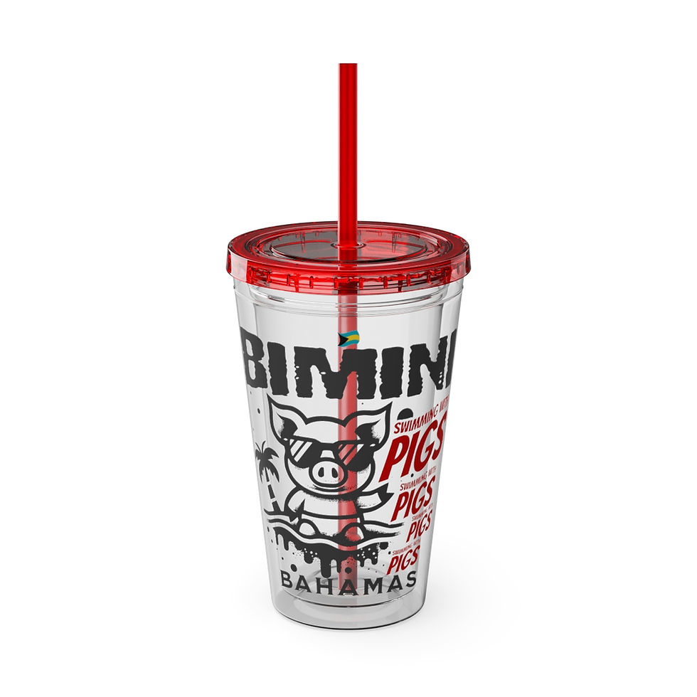 Thumbnail: Bahamas Souvenir Gift : Bimini Bahamas Swimming Pigs Bahamas Tumbler With Straw