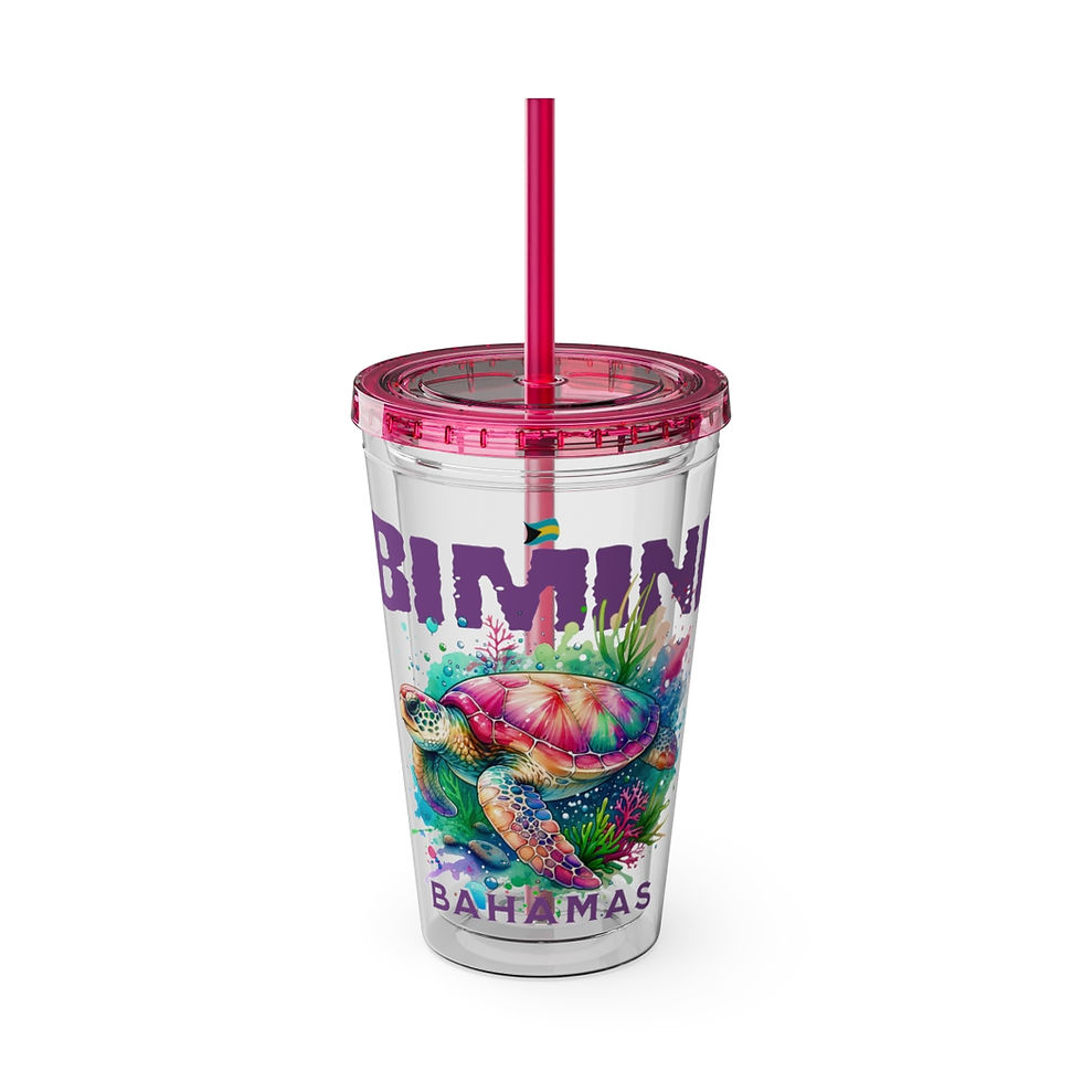 Thumbnail: Bahamas Souvenir Gift : Bimini Bahamas Sea Turtle Bahamas Tumbler With Straw