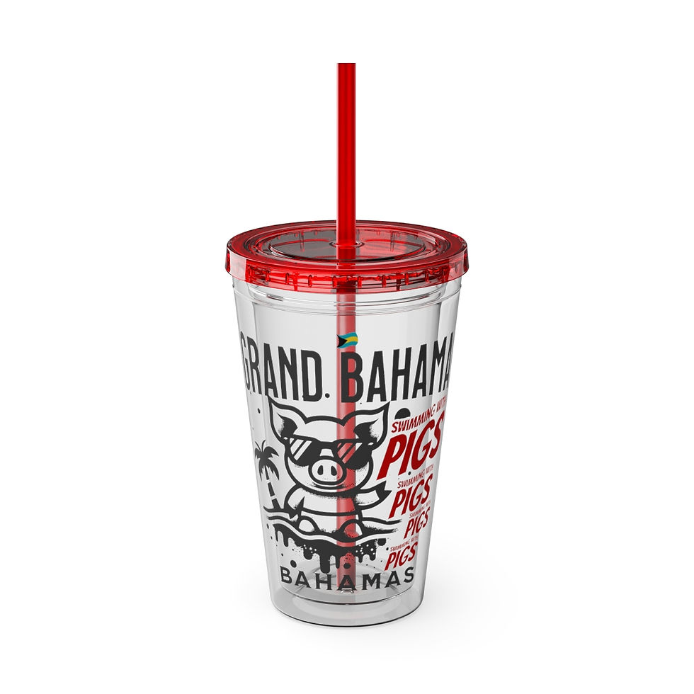 Thumbnail: Bahamas Souvenir Gift : Grand Bahama Swimming Pigs Bahamas Tumbler With Straw