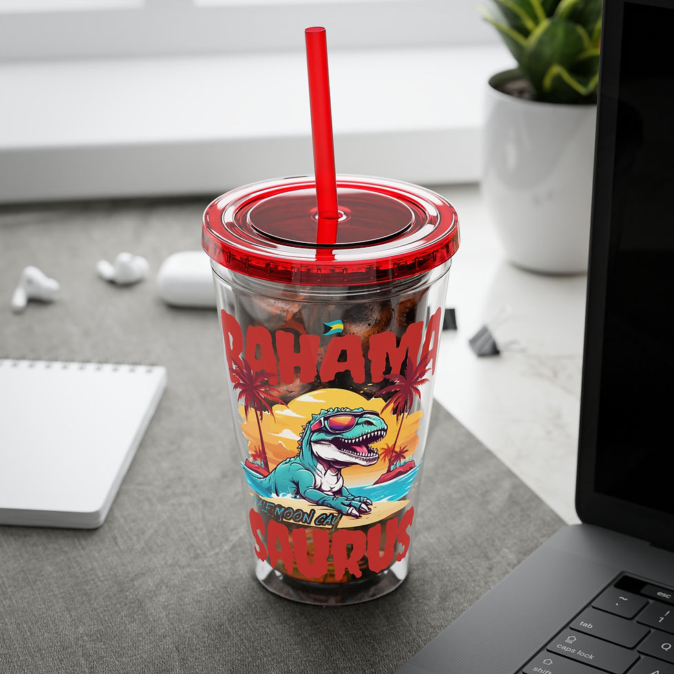 Thumbnail: Bahamas Souvenir Gift : Half Moon Cay Bahamasaurus Bahamas Tumbler With Straw