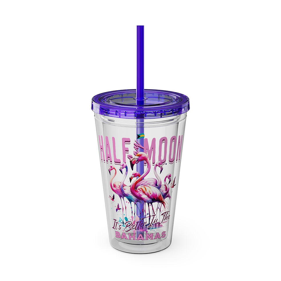 Thumbnail: Bahamas Souvenir Gift: Half Moon Cay Bahamas Flamingo Bahamas Tumbler With Straw