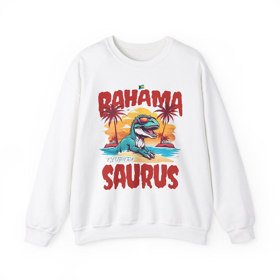 Thumbnail: Bahamas Souvenir Gift : Eleuthera Bahamasaurus T-Rex Unisex Bahamas Sweatshirt
