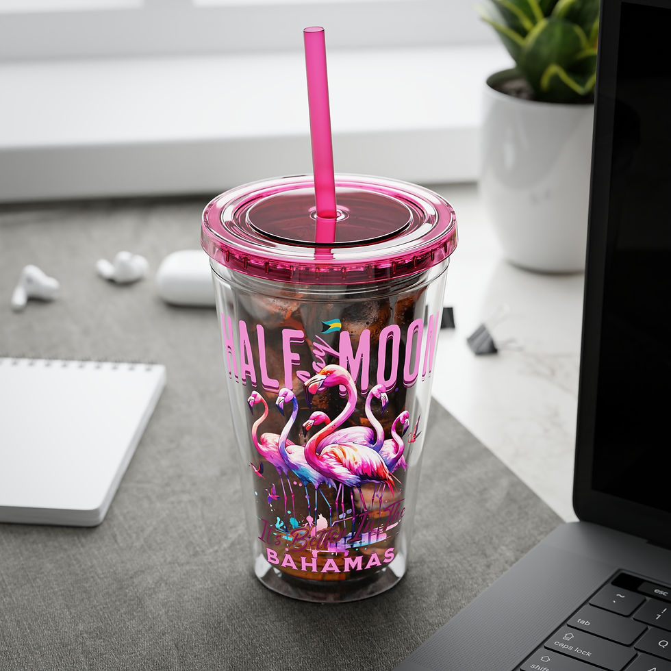 Thumbnail: Bahamas Souvenir Gift: Half Moon Cay Bahamas Flamingo Bahamas Tumbler With Straw