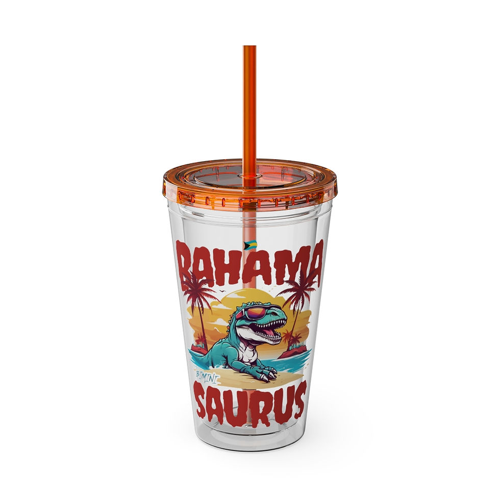 Thumbnail: Bahamas Souvenir Gift : Bimini Bahamasaurus T-Rex Bahamas Tumbler With Straw