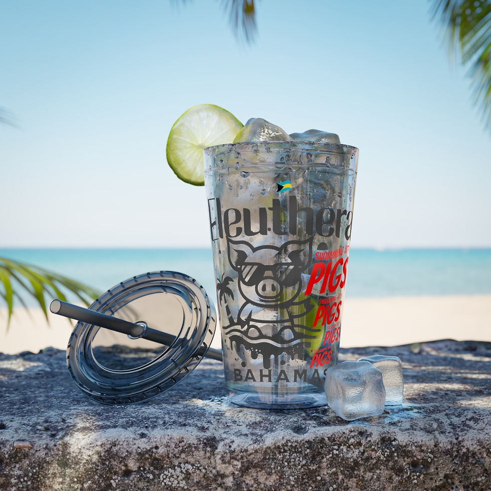 Thumbnail: Bahamas Souvenir Gift : Eleuthera Swimming Pigs Bahamas Tumbler With Straw