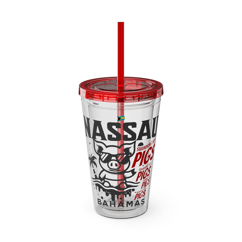 Thumbnail: Bahamas Souvenir Gift : Nassau Bahamas Swimming Pigs Bahamas Tumbler With Straw