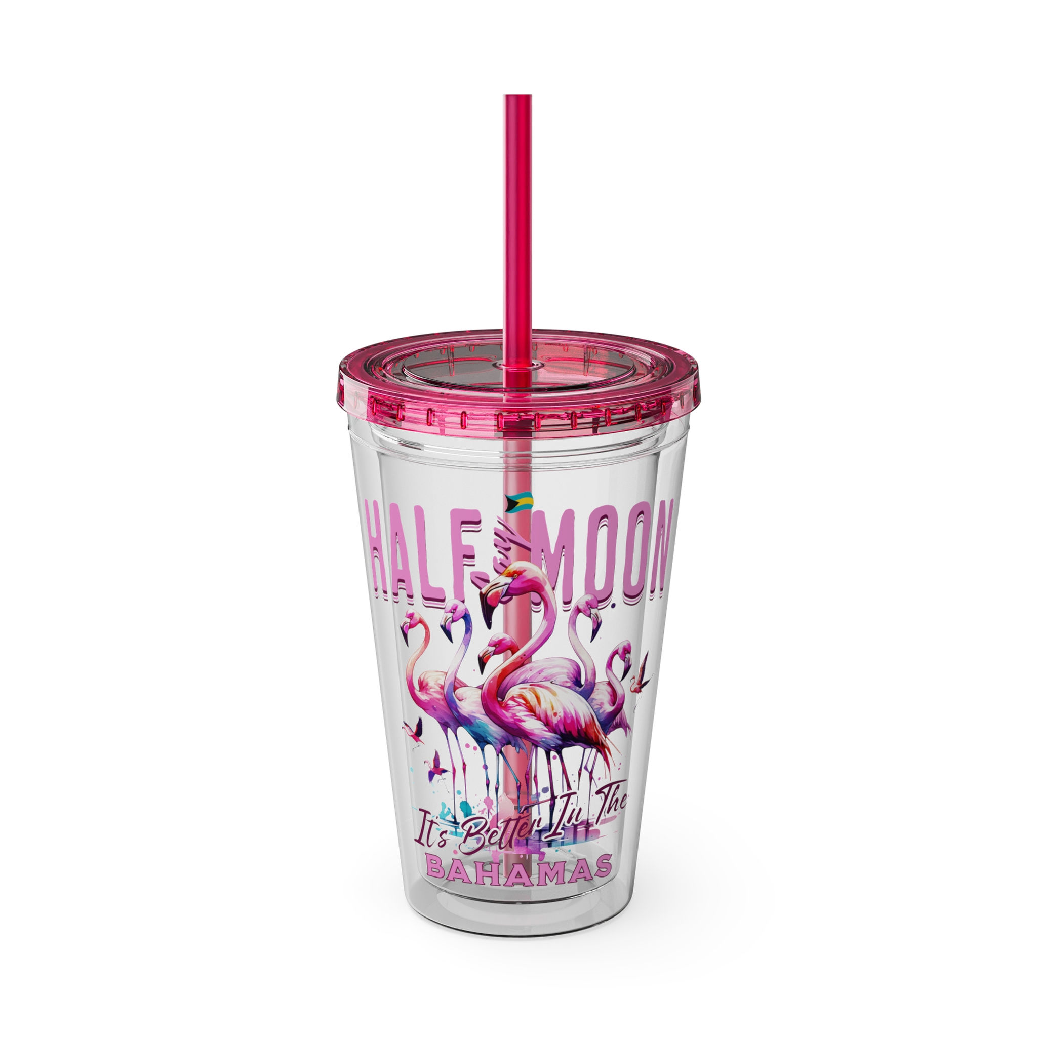 Bahamas Souvenir Gift: Half Moon Cay Bahamas Flamingo Bahamas Tumbler With Straw