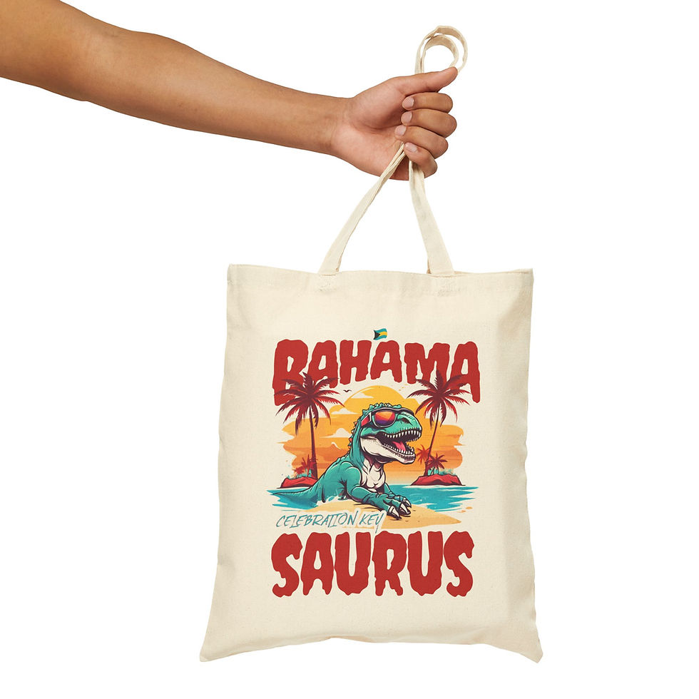 Thumbnail: Bahamas Souvenir Gift : Celebration Key Bahama Saurus T-Rex Bahamas Tote Bag