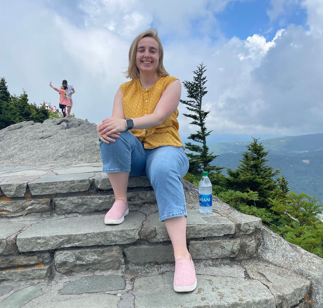 Mary Sitting on the Steps at GrandFather Mountain