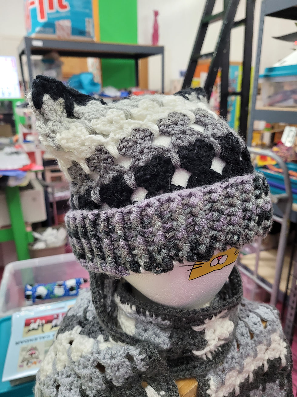 Thumbnail: Crochet Cat Stitch Hat - Shades of Grey with Purple Tint