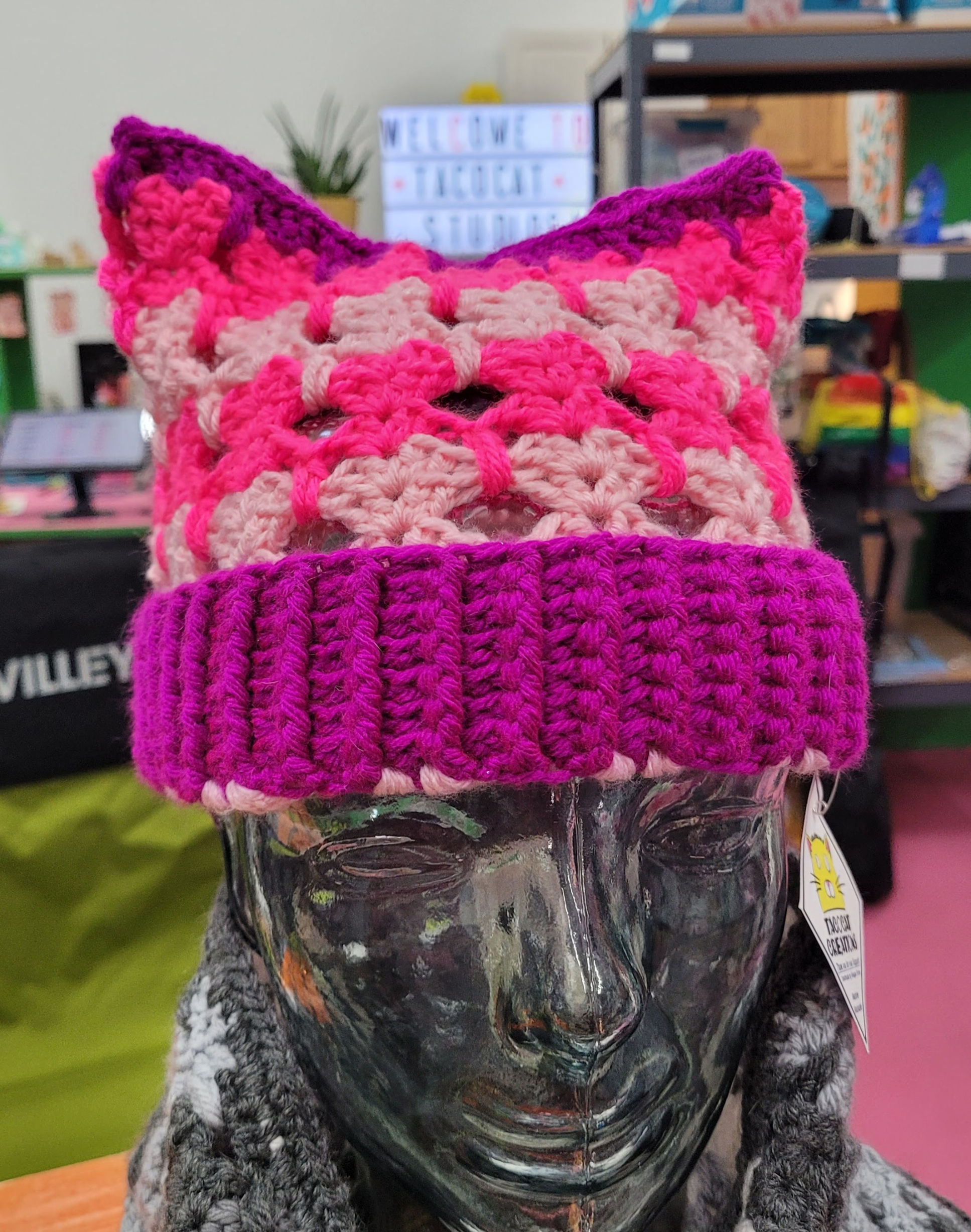 Crochet Cat Stitch Hat - Super Fun Pinks!