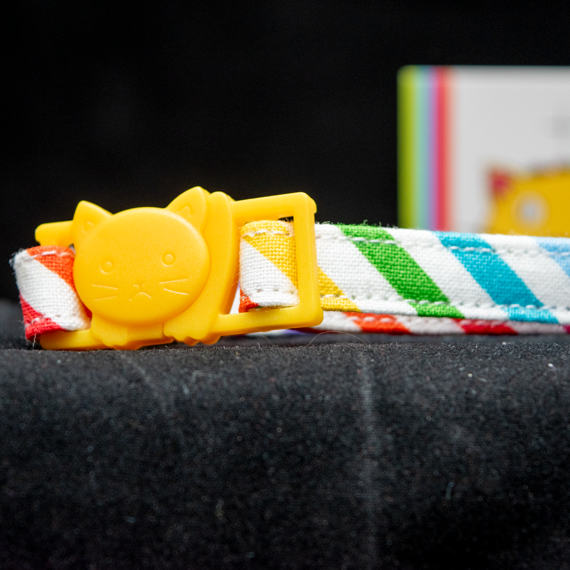Rainbow Stripes Pattern on Yellow Cat Collar - 3/8" Safety Collar