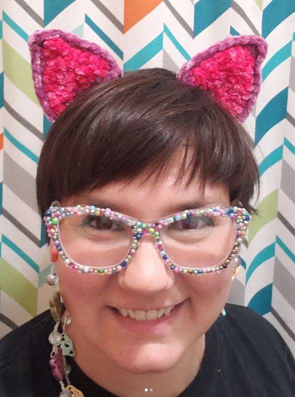 Thumbnail: Neon Green/White Hand Crocheted Kitty Ears!