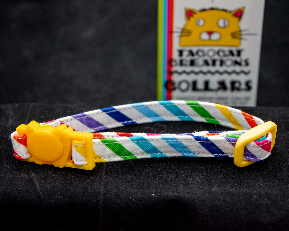 Thumbnail: Rainbow Stripes Pattern on Yellow Cat Collar - 3/8" Safety Collar