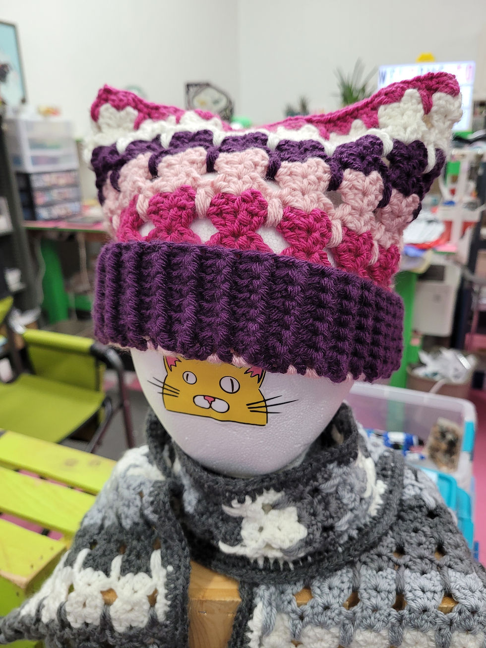Thumbnail: Crochet Cat Stitch Hat - Be Mine Pinks and Purple