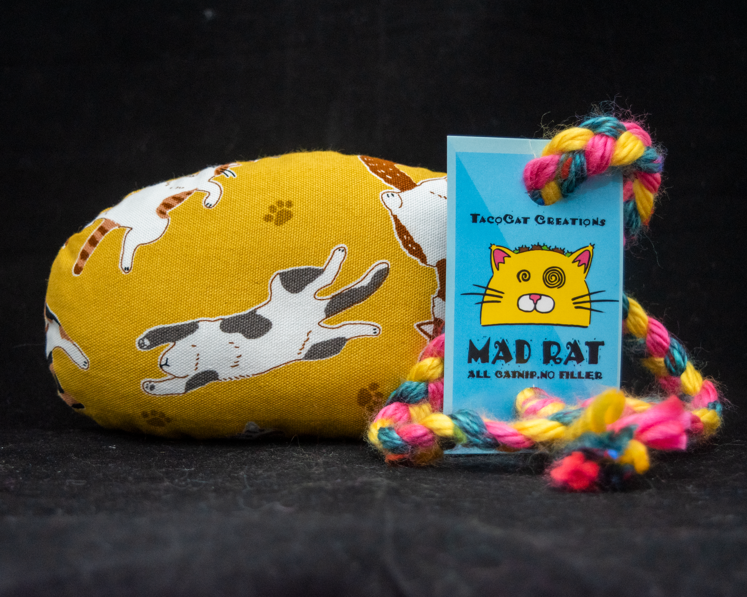 Lazy Cats on Yellow Pattern MadRat Stuffed Catnip Toy