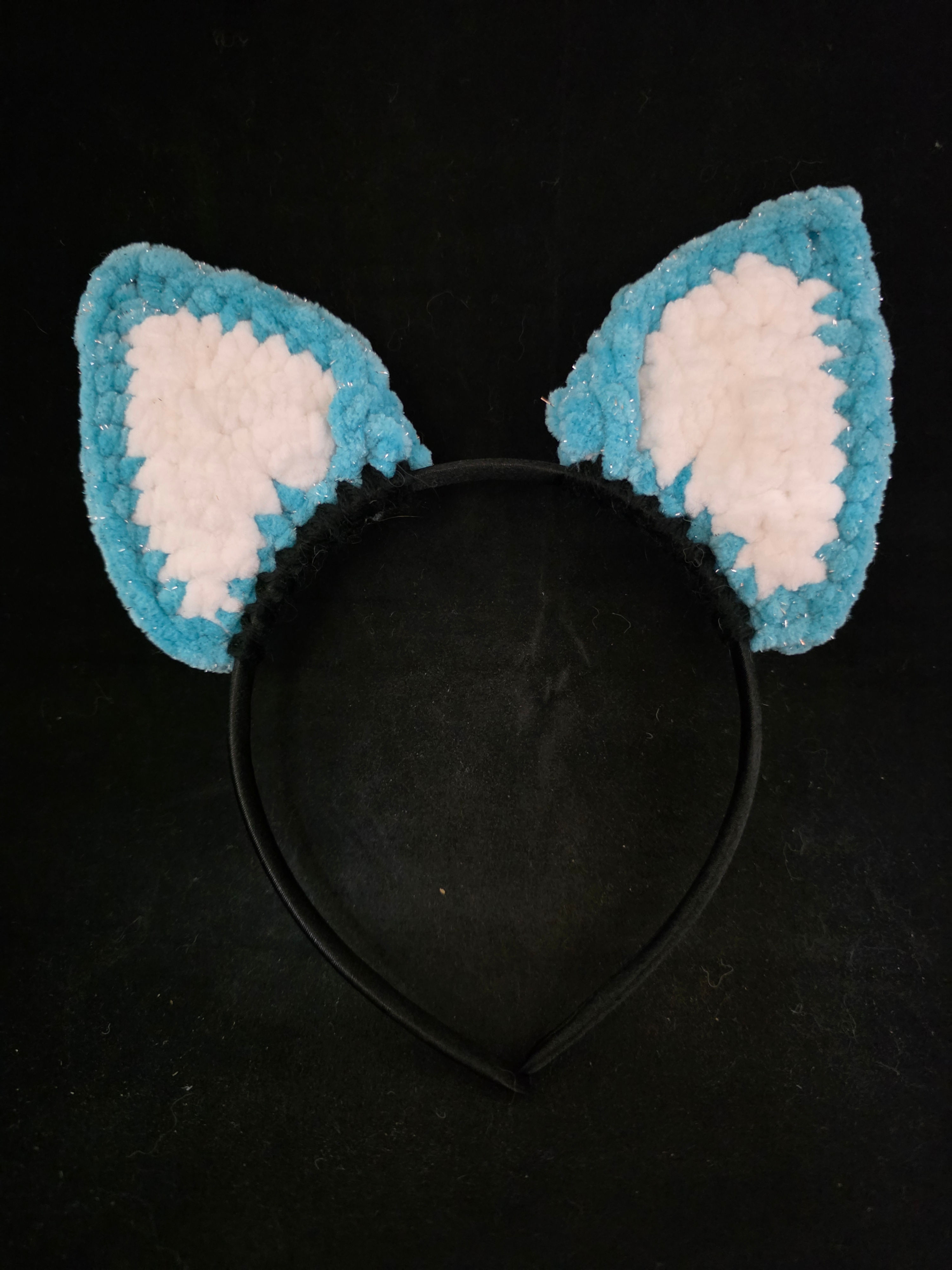 Glitter Blue / White Hand Crocheted Kitty Ears!