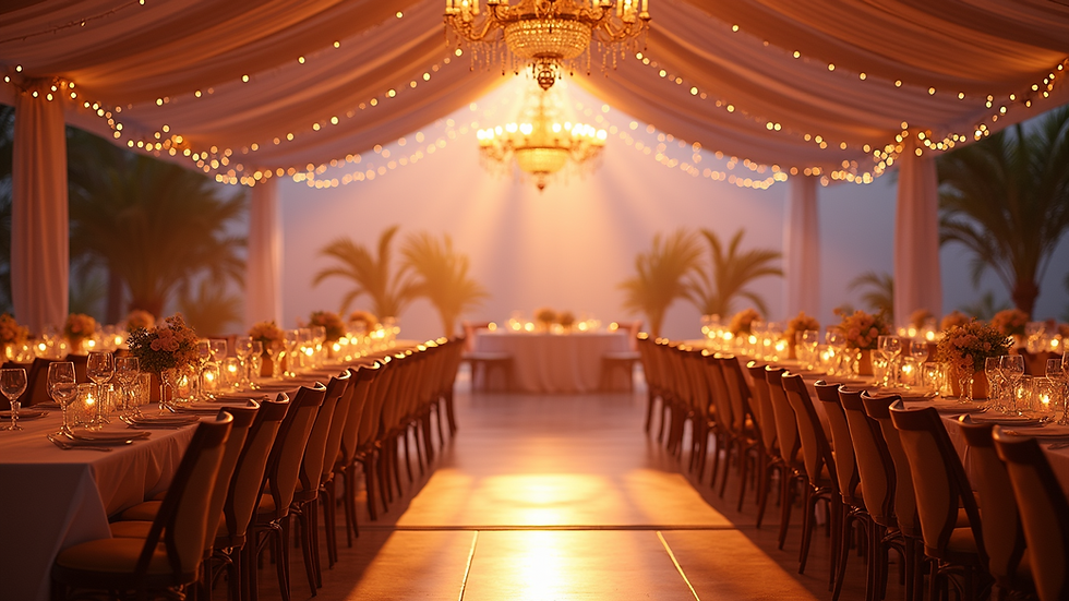 Eye-level view of a beautifully decorated fundraising event space