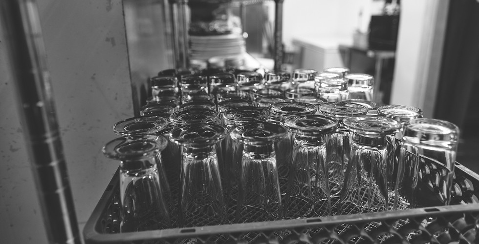 Various dishes stacked on top of each other for easy access.