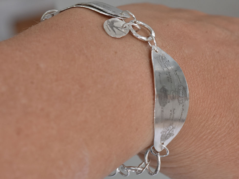 Thumbnail:  Silver link Bracelet with poem and motifs- Certainties of the Sun