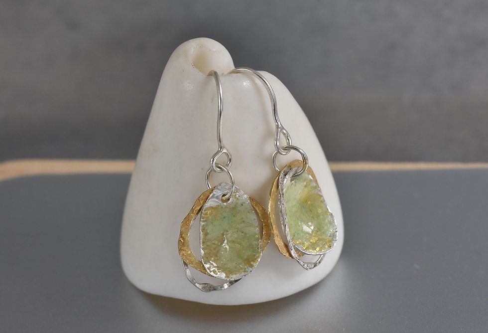 Thumbnail:  Silver, enamel and gold plate melon green drops