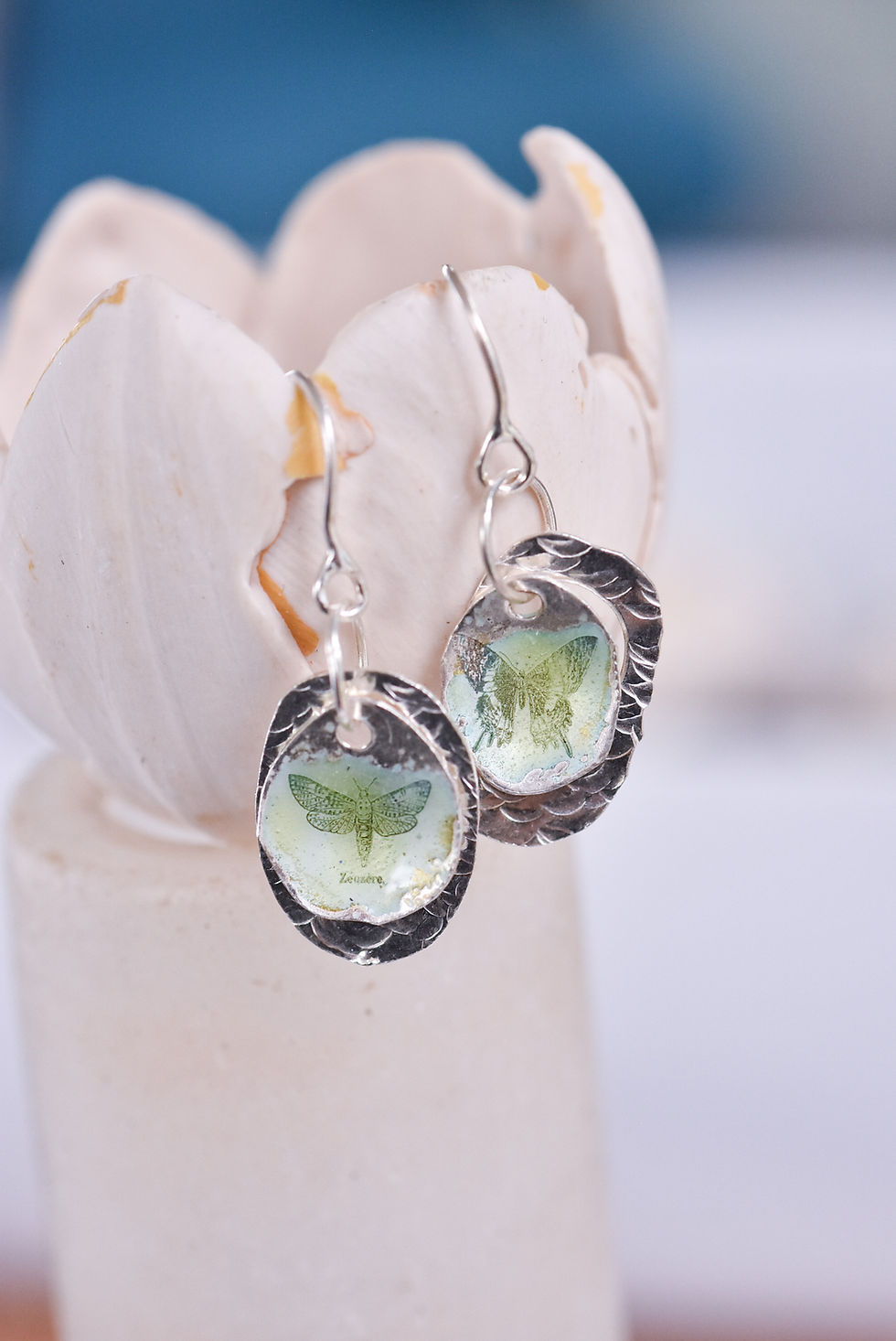 Thumbnail: Silver and Enamel Butterfly and Moth drops 