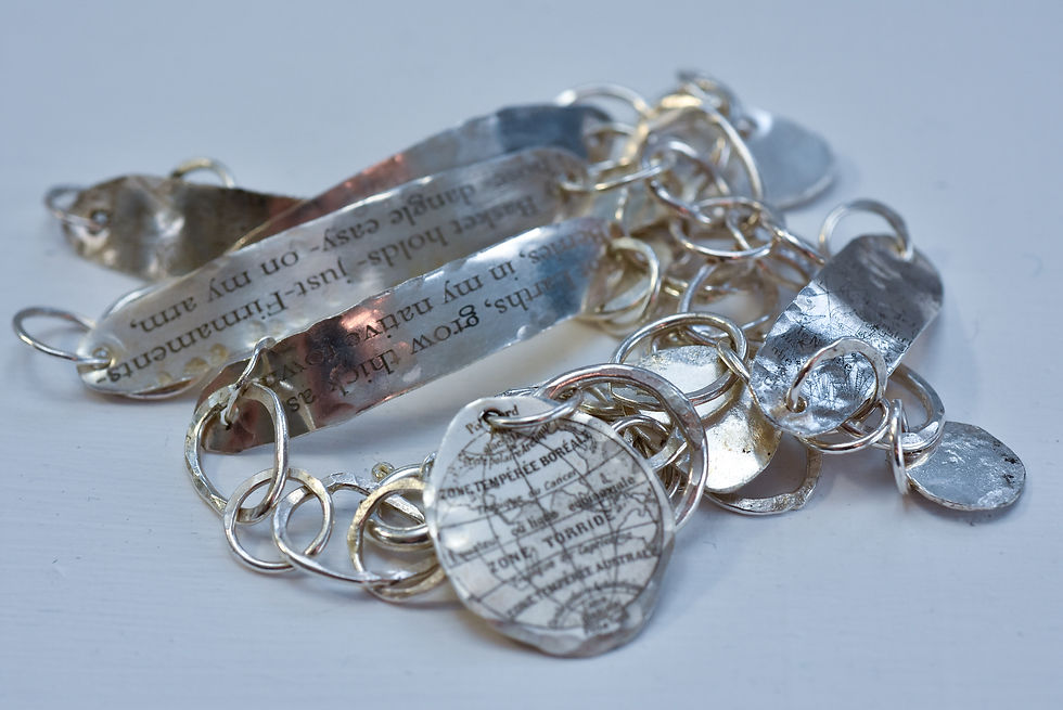Thumbnail:  Silver long lettered poem necklace 